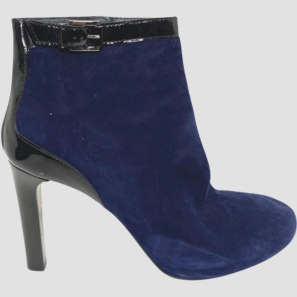 Tod's Women Boots Navy Suede Velvet Patent Leather Ankle Booties Zip 9.5 / 41 - Picture 1 of 8